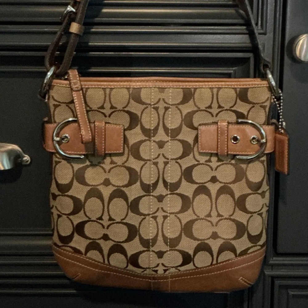 Coach Signature Shoulder Brown Patterned Shoulder Bag